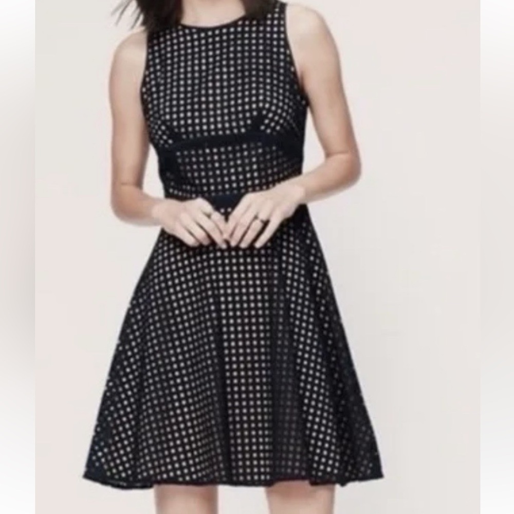 Ann Taylor LOFT Black Eyelet Lace Dress Knee Length Sleeveless Size 12